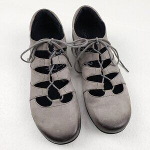 Aetrex Sienna Lace Up Flat Womens 8.5 Gray Leather Casual Cut Out Comfort Shoe
